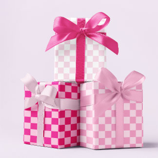 Three Pink Chequerboard Wrapping Paper Sheet