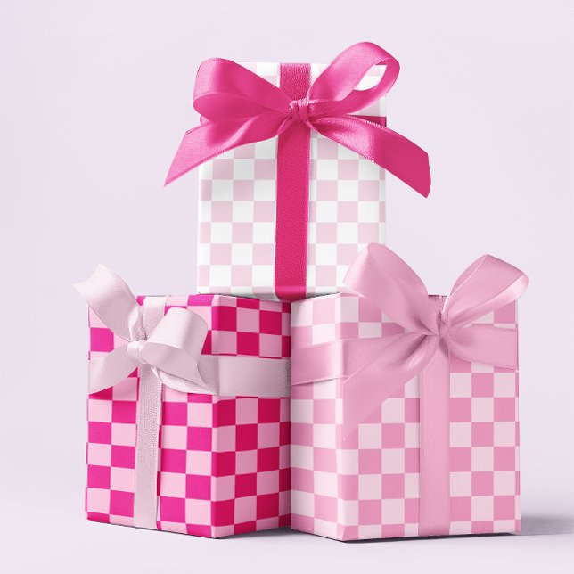 Three Pink Chequerboard Wrapping Paper Sheet (Three Pink Checkerboard Wrapping Paper Sheets)