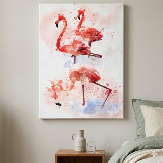 Three Pink Flamingos  in Watercolor Art Print (Three Pink Flamingos in Watercolor Art Print. Canvas Print)