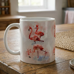 Three Pink Flamingos in Watercolor Art Print Coffee Mug