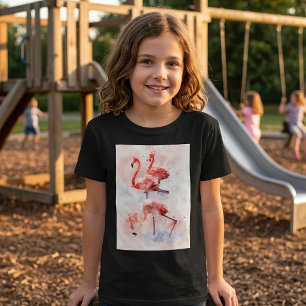 Three Pink Flamingos in Watercolor Art Print T-Shirt