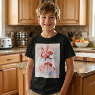 Three Pink Flamingos in Watercolor Art Print T-Shirt