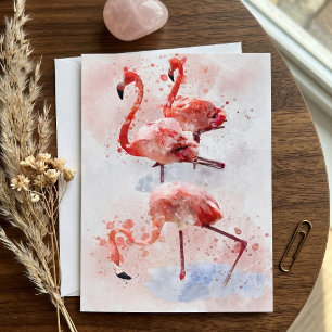 Three Pink Flamingos in Watercolor Art Print Thank You Card