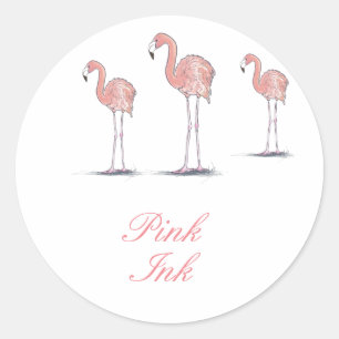 Three Pink Flamingos ink illustration Classic Round Sticker