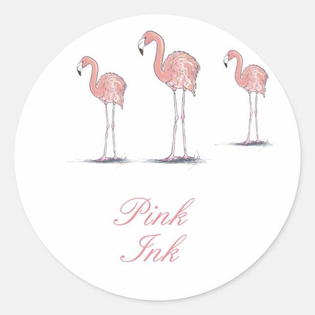 Three Pink Flamingos ink illustration Classic Round Sticker (Front)