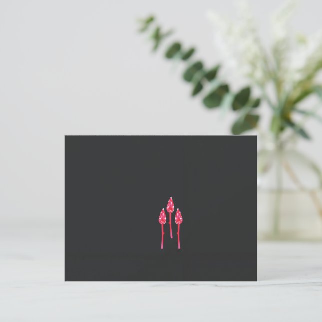 Three pink flowers with a black background postcard (Standing Front)
