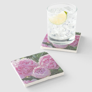 "THREE PINK PEONIES" STONE COASTERS