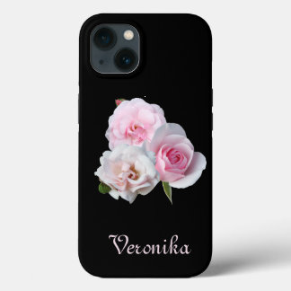 Three pink roses. Add text. iPhone 13 Case