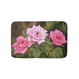 Three Pink Roses Art Garden Bath Mat Rug