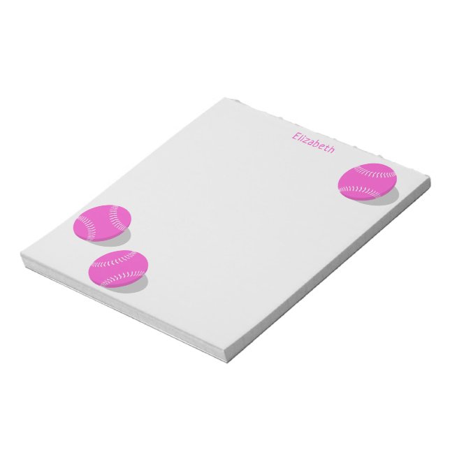 three pink softballs girls personalised sports notepad (Rotated)