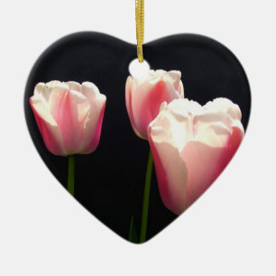 Three pink tulip flowers. Christmas, holidays. Ceramic Tree Decoration