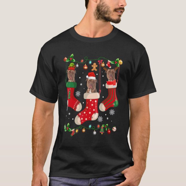 Three Pitbull In Sock Christmas Santa X mas Dog T-Shirt (Front)