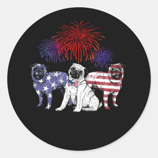 Three Pitbull with USA Flag Classic Round Sticker (Front)