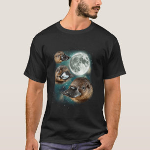 Three Platypus Moon Funny Cursed Meme Design T-Shirt
