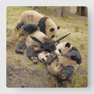 Three Playing Panda Cubs Wall Clock