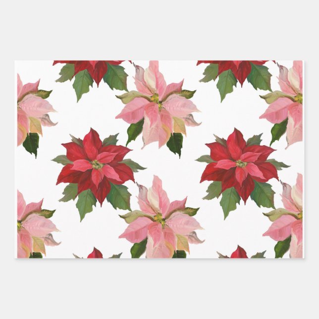 Three Poinsettia, Gingerbread Girl & Adorable Cow Wrapping Paper Sheet (Front)