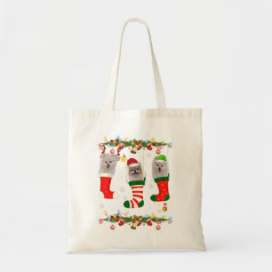 Three Pomeranian In Sock Christmas Santa X-mas Tote Bag