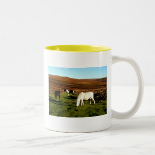 Three ponies on Dartmoor Two-Tone Coffee Mug