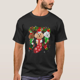 Three Poodle In Socks Christmas Santa Hat   T-Shirt
