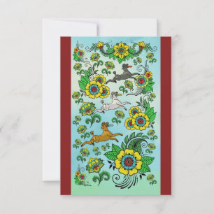 Three Poodles Catching Frisbees Note Card