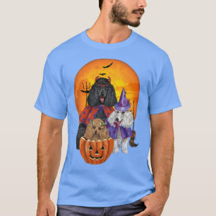 Three Poodles Halloween Mummy Scary With Pumpkins T-Shirt