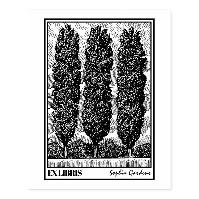 Three Poplar Trees Ex Libris Rubber Stamp (Imprint)