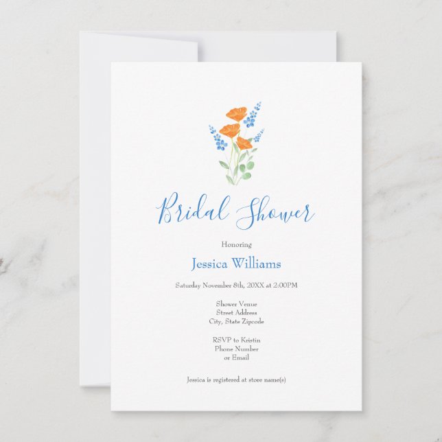 Three Poppies Watercolor Bouquet Invitation (Front)