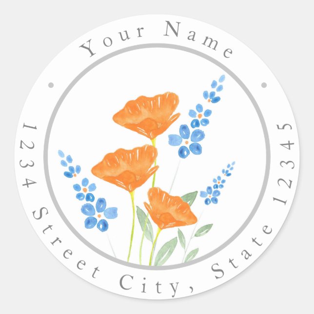 Three Poppies Watercolor Bouquet Labels (Front)