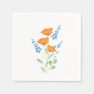 Three Poppies Watercolor Bouquet  Napkin