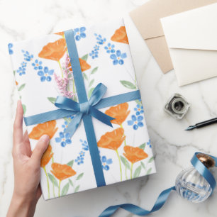 Three Poppies Watercolor Bouquet Pattern  Wrapping Paper