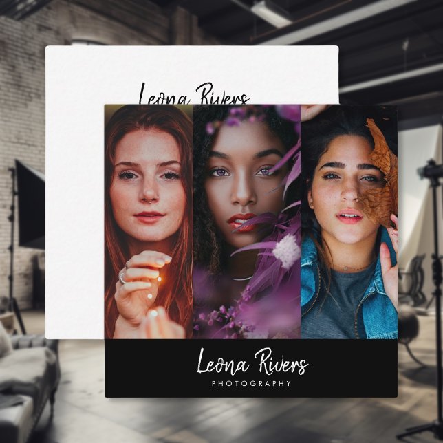 Three-Portrait QR Code Photographer Business Card (Creator Uploaded)