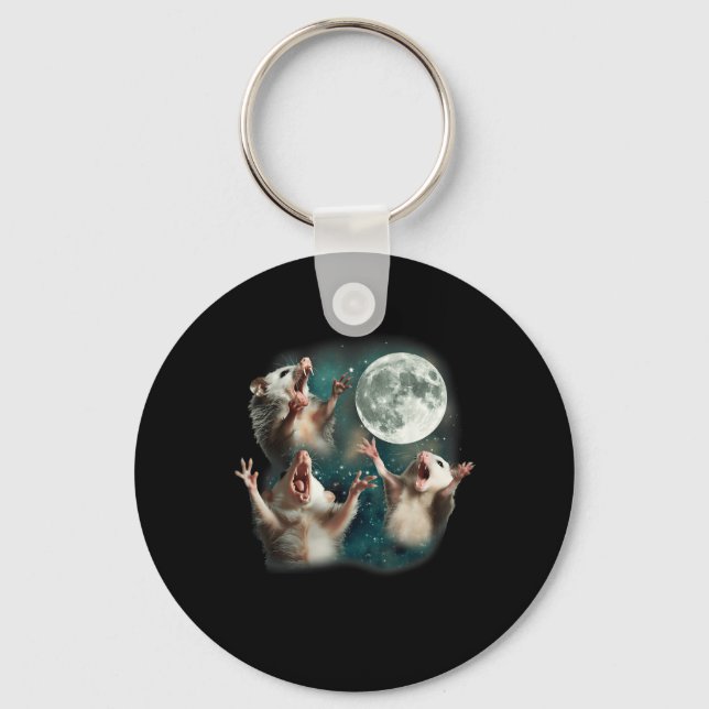 Three Possum Moon _ 3 Opossum Funny Weird Cursed M Key Ring (Front)