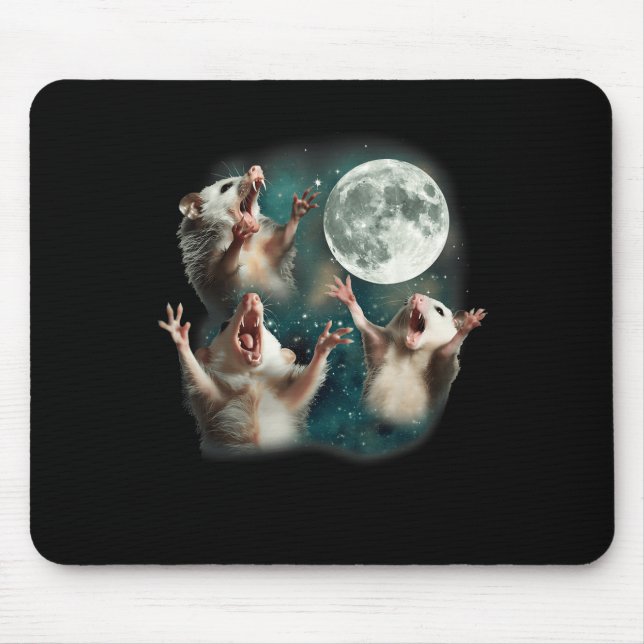 Three Possum Moon _ 3 Opossum Funny Weird Cursed M Mouse Mat (Front)