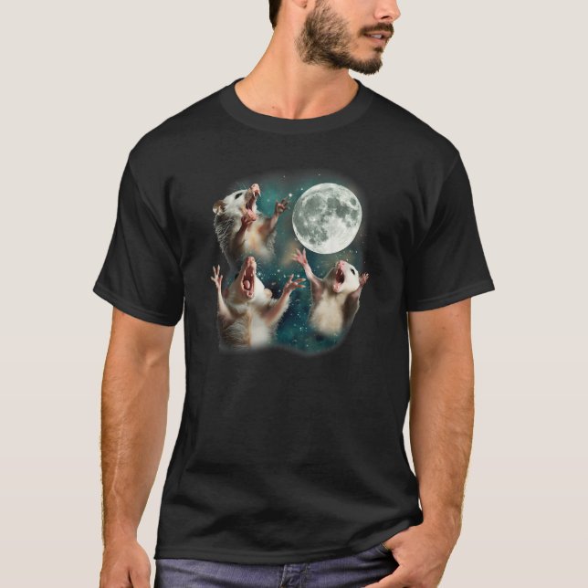 Three Possum Moon | 3 Opossum Funny Weird Cursed M T-Shirt (Front)