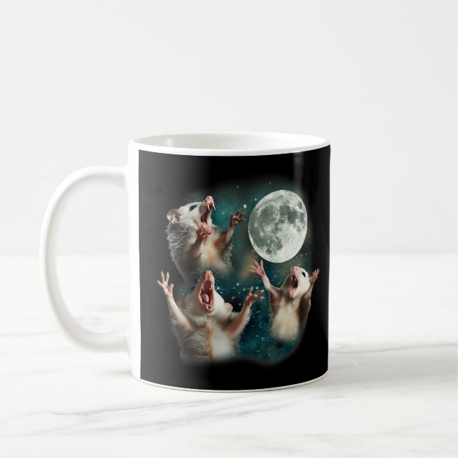 Three Possum Moon 3Opossum Funny Weird Cursed Meme Coffee Mug (Left)