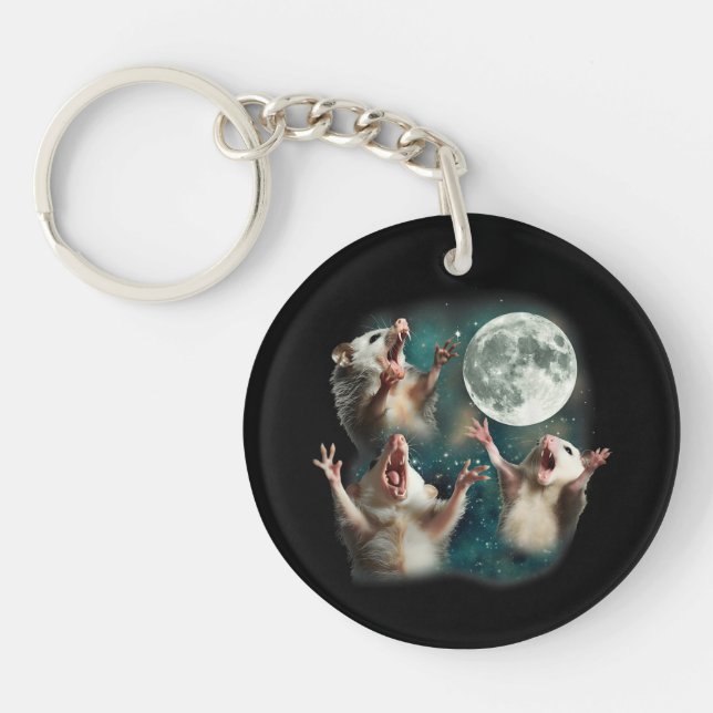 Three Possum Moon 3Opossum Funny Weird Cursed Meme Key Ring (Front)