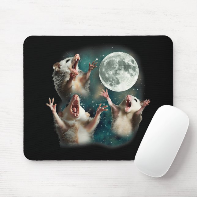 Three Possum Moon 3Opossum Funny Weird Cursed Meme Mouse Mat (With Mouse)