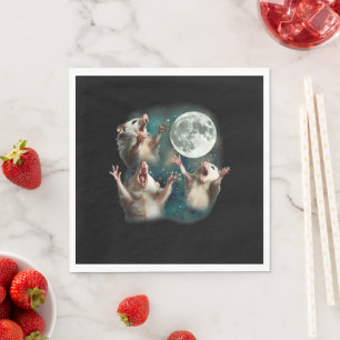 Three Possum Moon 3Opossum Funny Weird Cursed Meme Napkin