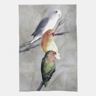 Three Pretty Lovebirds Tea Towel