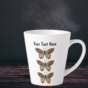 Three Pretty Monarch Butterflies Orange Brown Blue Latte Mug