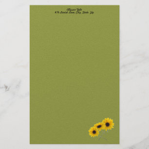 Three Pretty Sunflower Photo Corner Custom Stationery