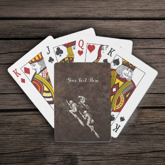 Three Pretty White Light Witches Flying on Brooms Playing Cards
