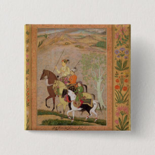 Three Princes Going Hunting, c.1635 (gouache on pa 15 Cm Square Badge