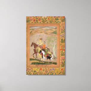 Three Princes Going Hunting, c.1635 (gouache on pa Canvas Print