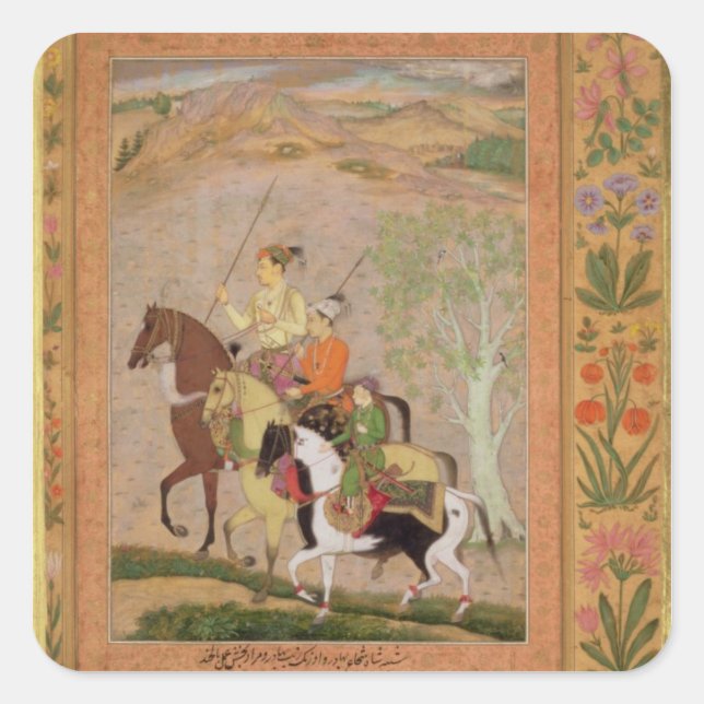 Three Princes Going Hunting, c.1635 (gouache on pa Square Sticker (Front)