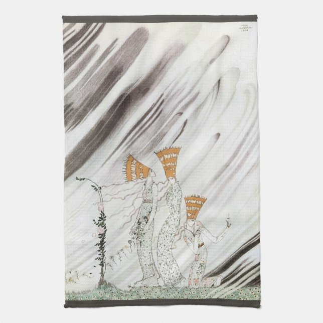 Three Princesses in Blue Mountain by Kay Nielsen Tea Towel (Vertical)