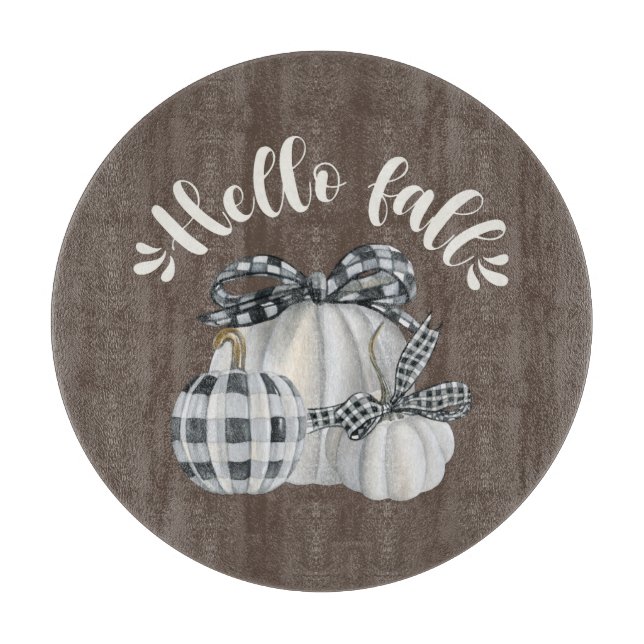 Three Pumpkin Hello Fall Cutting Board (Front)