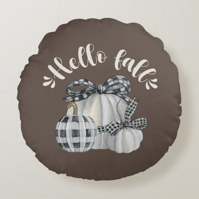 Three Pumpkin Hello Fall Round Cushion (Front)