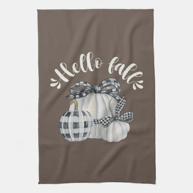 Three Pumpkin Hello Fall Tea Towel (Vertical)