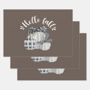 Three Pumpkin Hello Fall Wrapping Paper Sheet